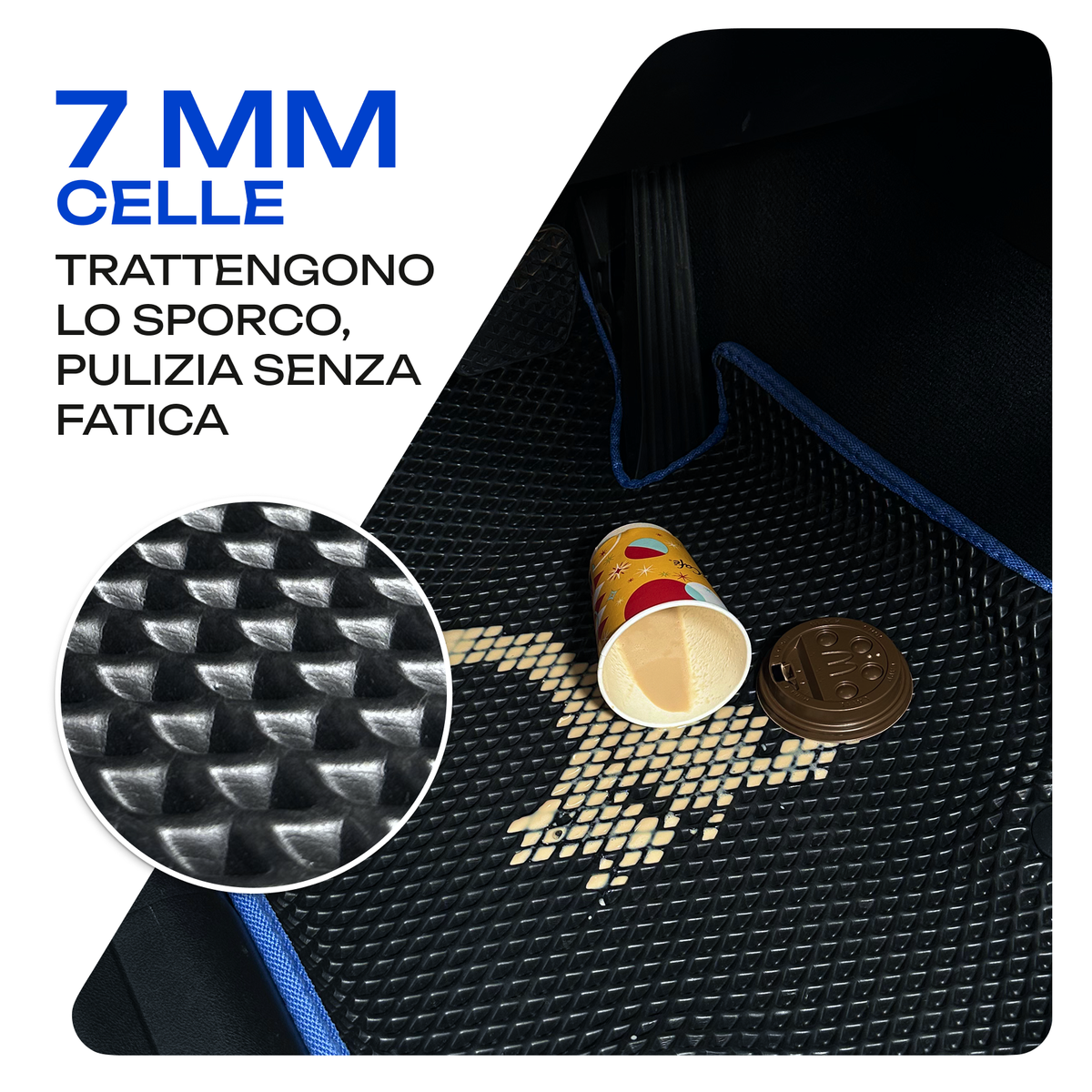 Celle da 7 mm che trattengono lo sporco, pulizia senza fatica