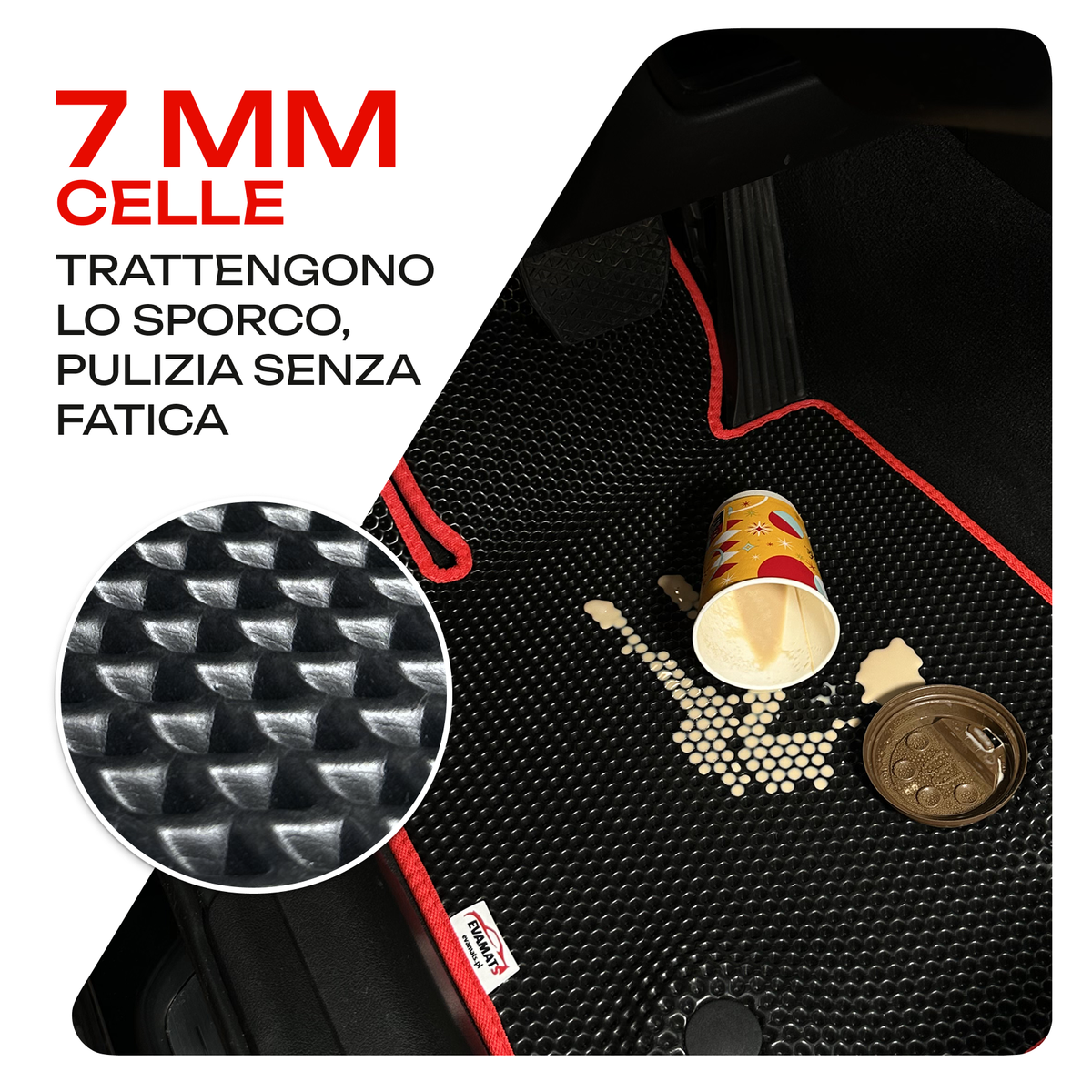 Celle da 7 mm che trattengono lo sporco, pulizia senza fatica